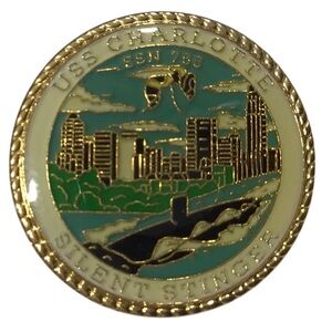 Navy USS Charlotte Pin SSN 766 Silent Stinger Submarine Enamel Turquoise Gold